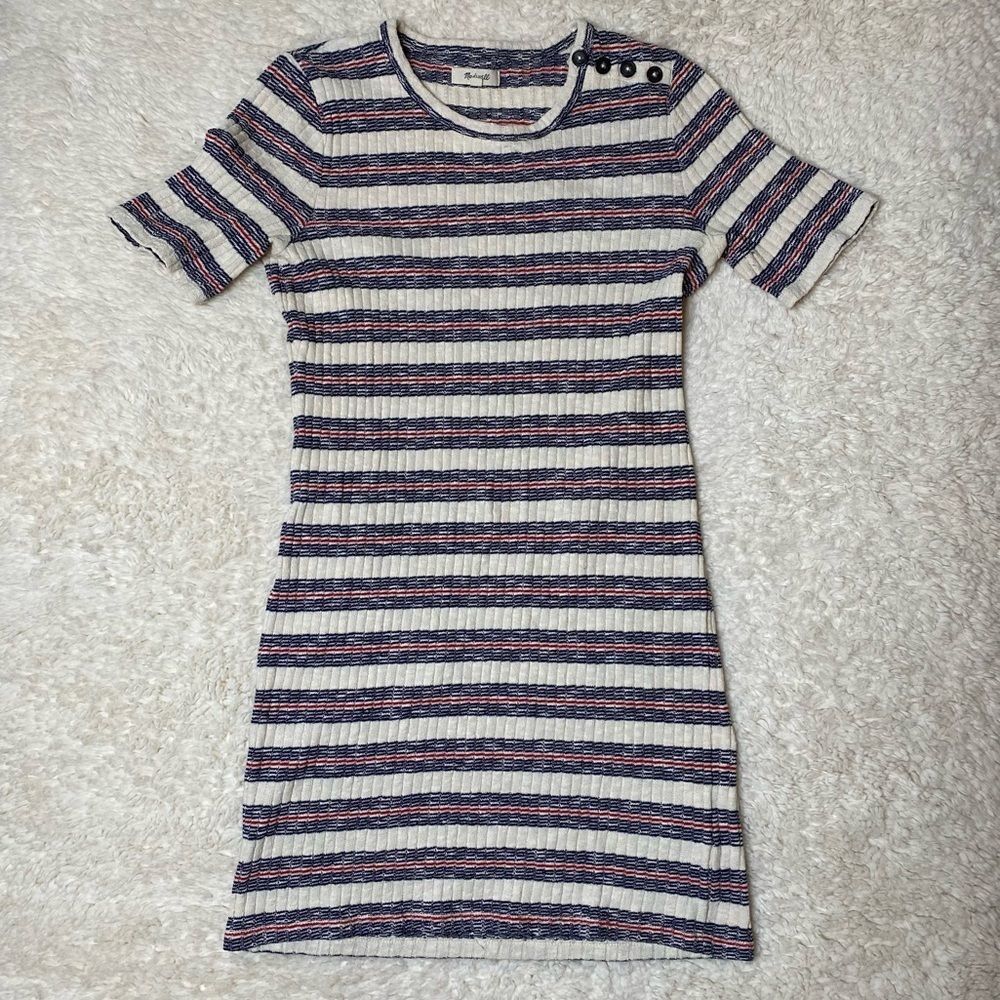 Madewell Red/White/Blue Dress with button detail on sleeve size L